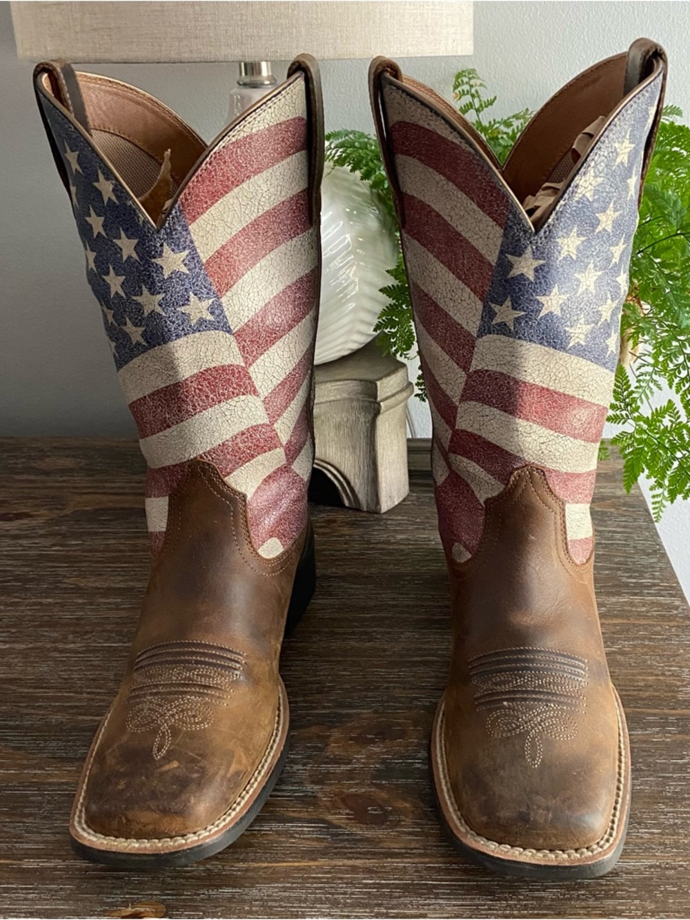 Ariat Level Up Patriot Leather Western Cowgirl Cowboy Boots American Flag 6.5B - Picture 7 of 14